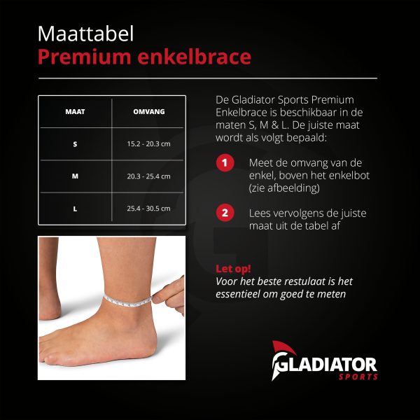 Maattabel Gladiator Premium Enkelbrace